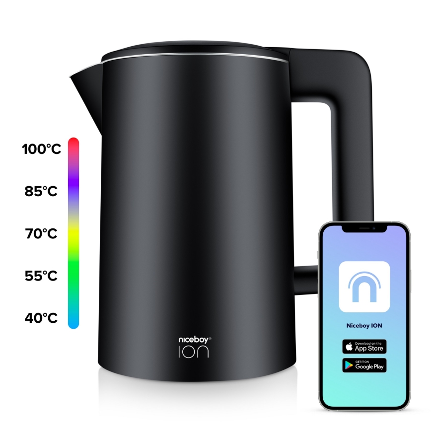 Niceboy ION SmartKettle - Hervidor inteligente con termorregulación 1,7 l 2200W/230V Wi-Fi negro