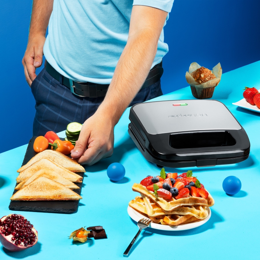 Niceboy ION Snacker S3 - Sandwichera 3en1 750W/230V acero inoxidable/negro