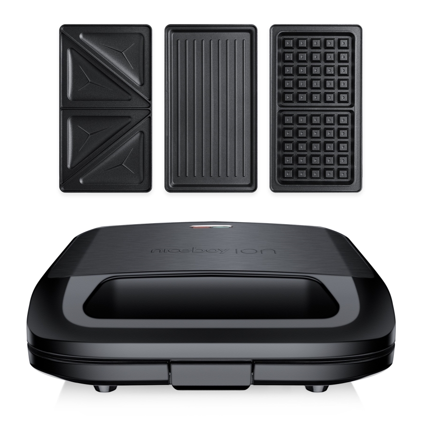 Niceboy ION Snacker S3 - Sandwichera 3en1 750W/230V acero inoxidable/negro