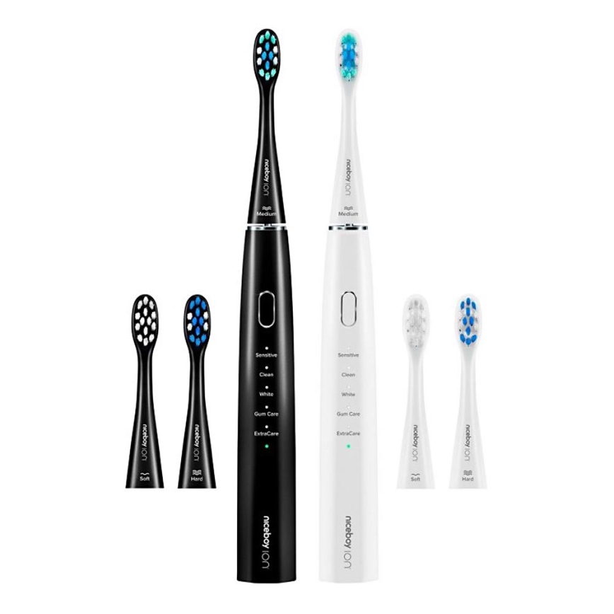Niceboy ION Sonic Duo Pack - SET 2x Cepillo de dientes sónico IPX7 negro + blanco