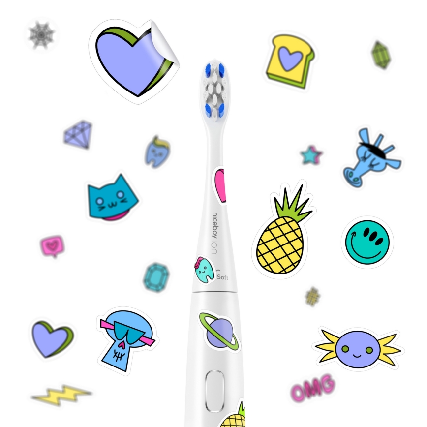 Niceboy ION Sonic Kids - Cepillo de dientes sónico infantil IPX7 blanco