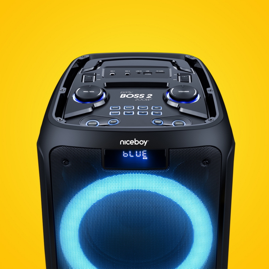 Niceboy PARTY Boss 2 - LED Altavoz inalámbrico con un micrófono y powerbank función 200W/4500 mAh + control remoto