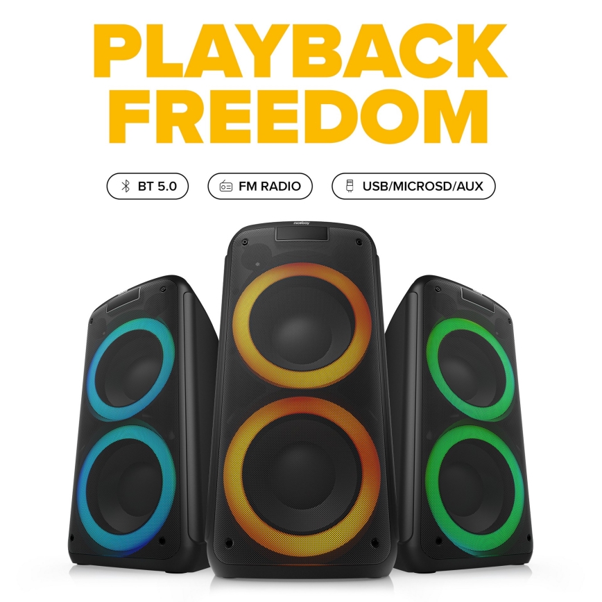Niceboy PARTY Boss 2 - LED Altavoz inalámbrico con un micrófono y powerbank función 200W/4500 mAh + control remoto