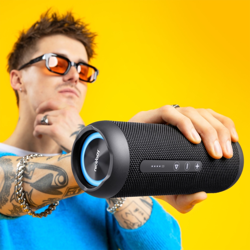 Niceboy Polaris - LED Altavoz inalámbrico con un micrófono 30W/4000 mAh IPX7 negro