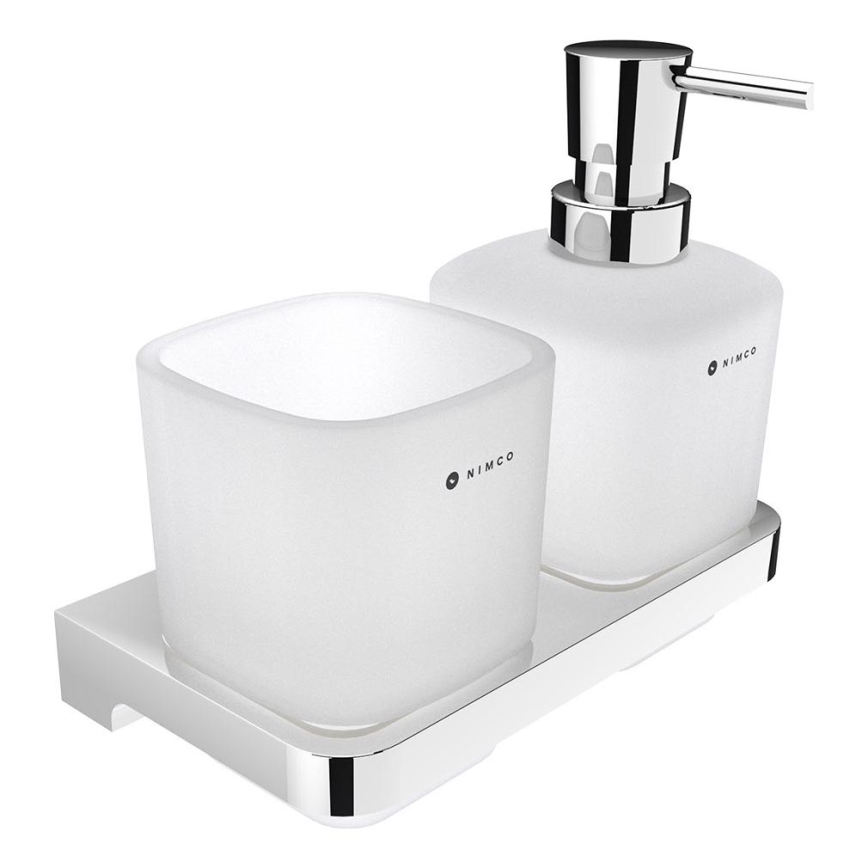 NIMCO MA 2905831C-26 - Dispensador de jabón de pared y soporte para cepillos de dientes MAYA 320 mm mate tarros/cromo brillante