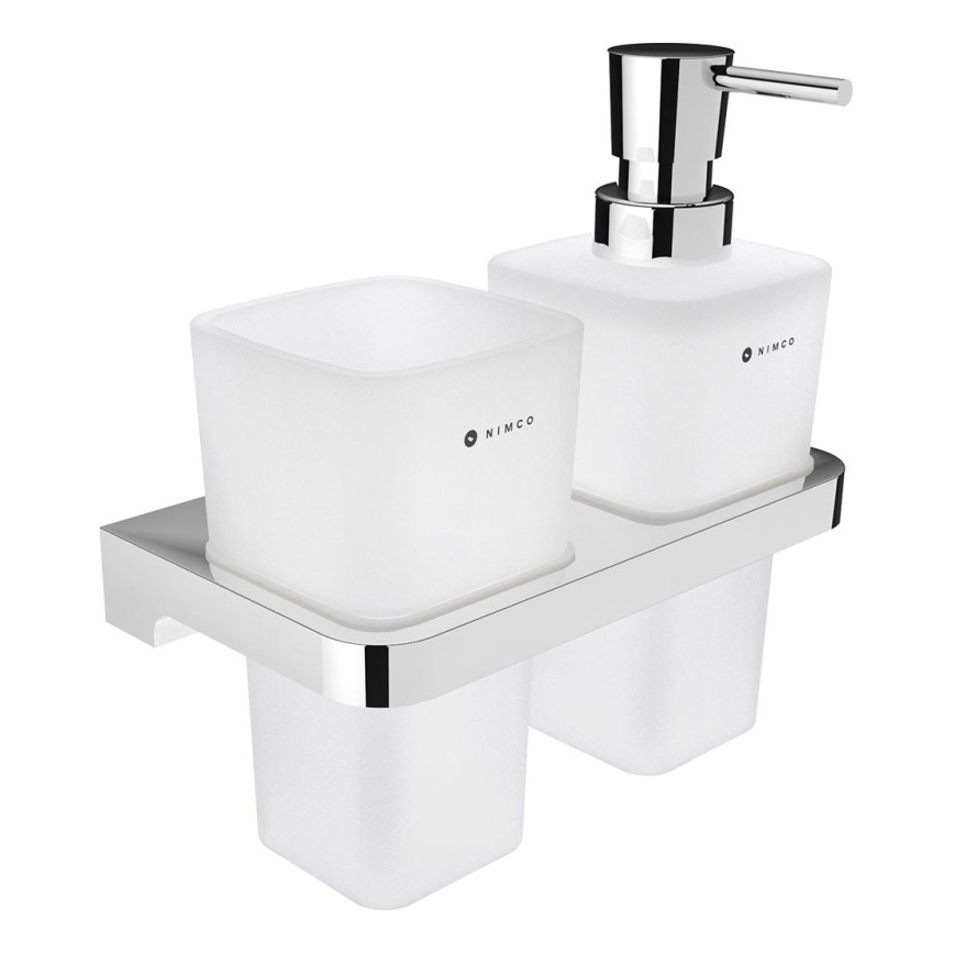 NIMCO MA 2905831H-26 - Dispensador de jabón de pared y soporte para cepillos de dientes MAYA 290 mm mate tarros/cromo brillante