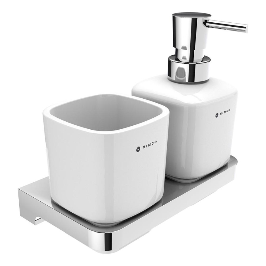 NIMCO MA 2905831K-T-26 - Dispensador de jabón de pared y soporte para cepillos de dientes MAYA 320 mm blanco/cromo brillante