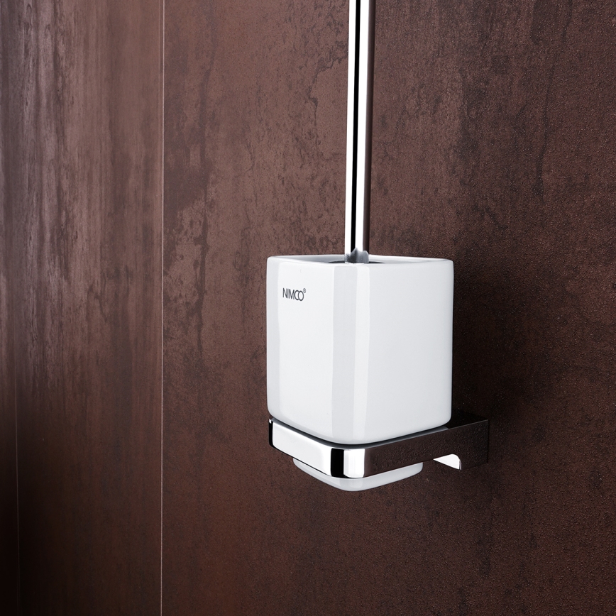 NIMCO MA 29094KN-26 - Cepillo para inodoro montado en la pared MAYA blanco/cromo brillante
