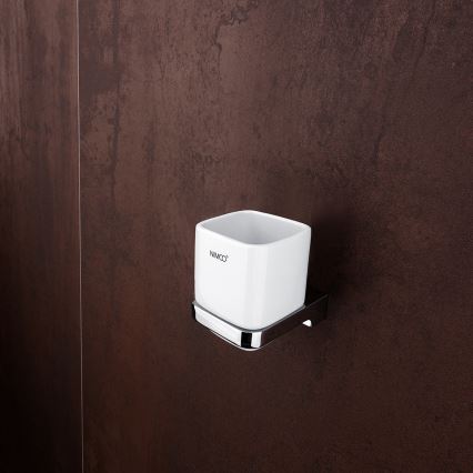 NIMCO MA set-31K-26 - Dispensador de jabón de pared, soporte para cepillos de dientes y gancho de pared MAYA 320 mm blanco/cromo brillante