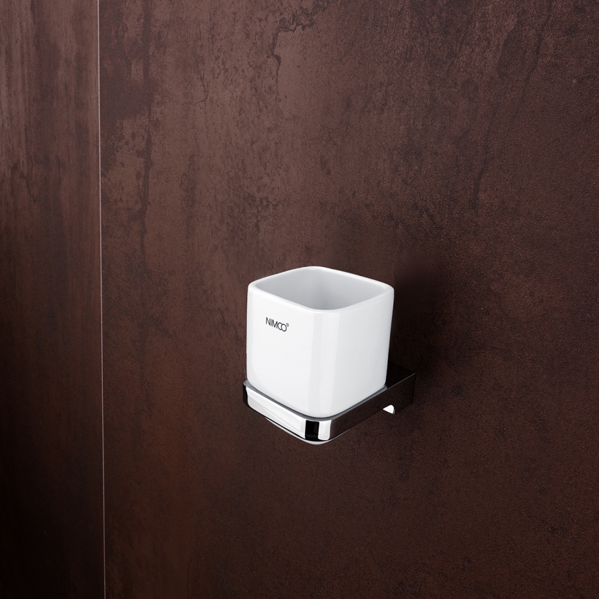 NIMCO MA set-31K-26 - Dispensador de jabón de pared, soporte para cepillos de dientes y gancho de pared MAYA 320 mm blanco/cromo brillante
