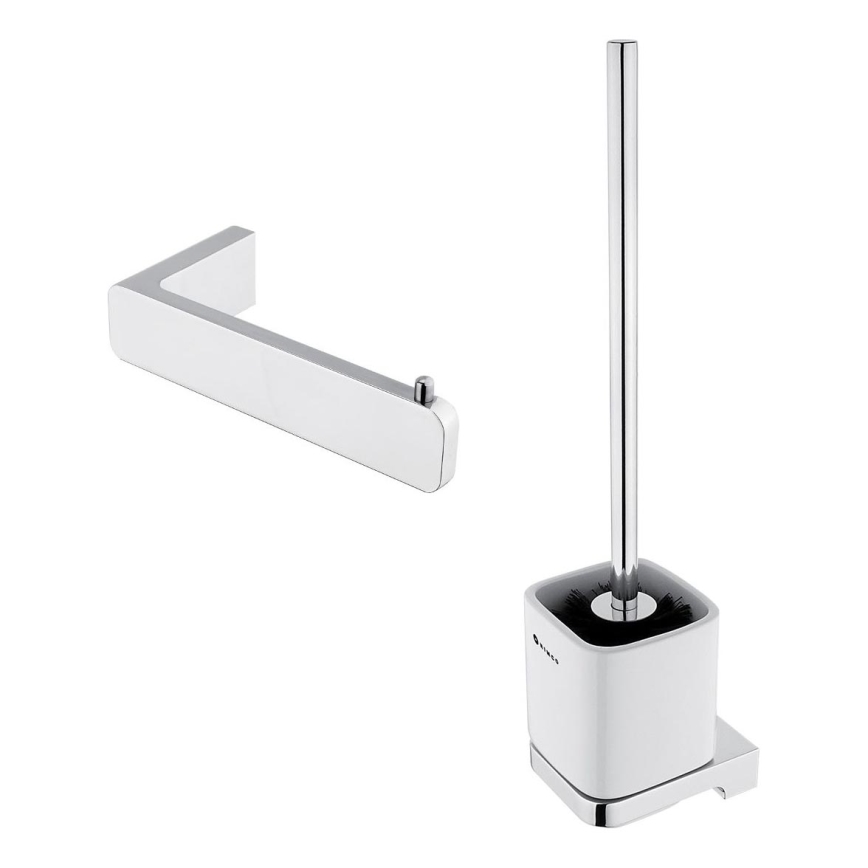 NIMCO MA set-94KN-26 - Cepillo para inodoro montado en la pared y portarrollos de papel higiénico MAYA cromo brillante