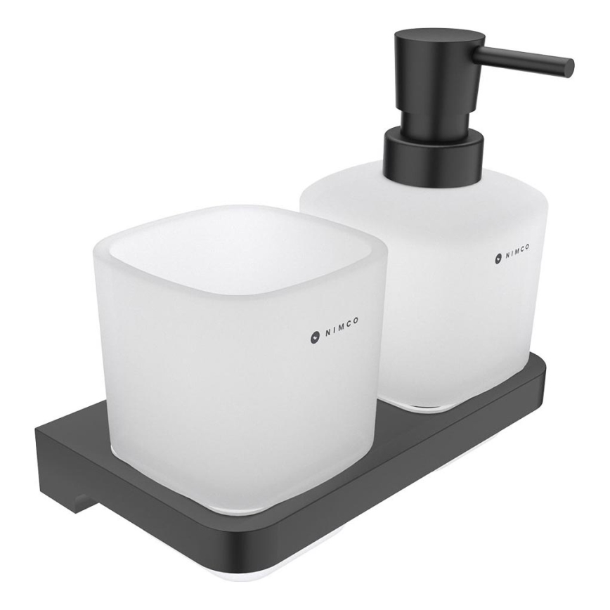 NIMCO MAC 2905831C-T-90 - Dispensador de jabón de pared y soporte para cepillos de dientes MAYA 320 mm mate tarros/mate negro
