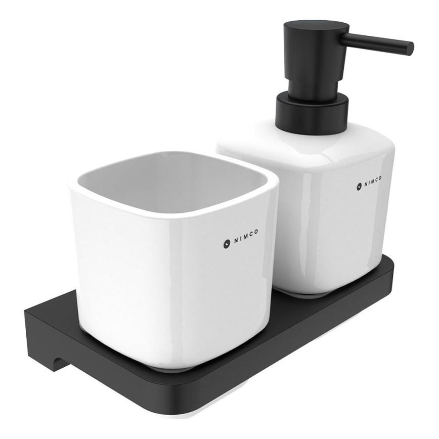NIMCO MAC 2905831K-T-90 - Dispensador de jabón de pared y soporte para cepillos de dientes MAYA 320 mm blanco/mate negro