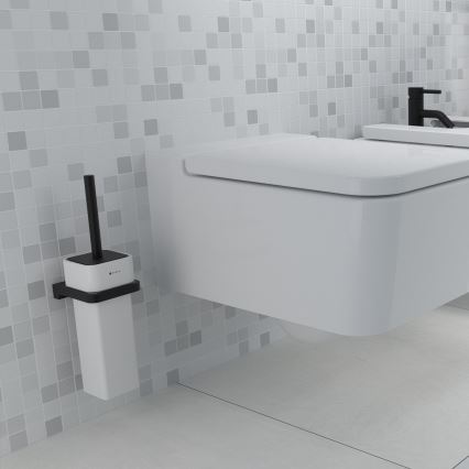 NIMCO MAC 29094K-90 - Cepillo para inodoro montado en la pared MAYA blanco/negro mate