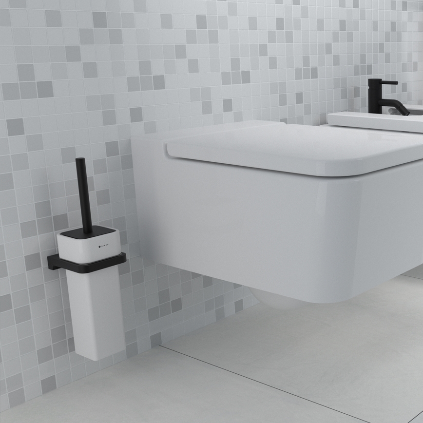 NIMCO MAC 29094K-90 - Cepillo para inodoro montado en la pared MAYA blanco/negro mate
