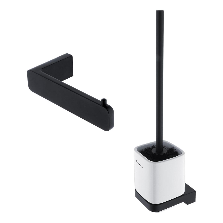 NIMCO MAC set-94KN-90 - Cepillo de inodoro montado en la pared y portarrollos de papel higiénico MAYA blanco/negro mate