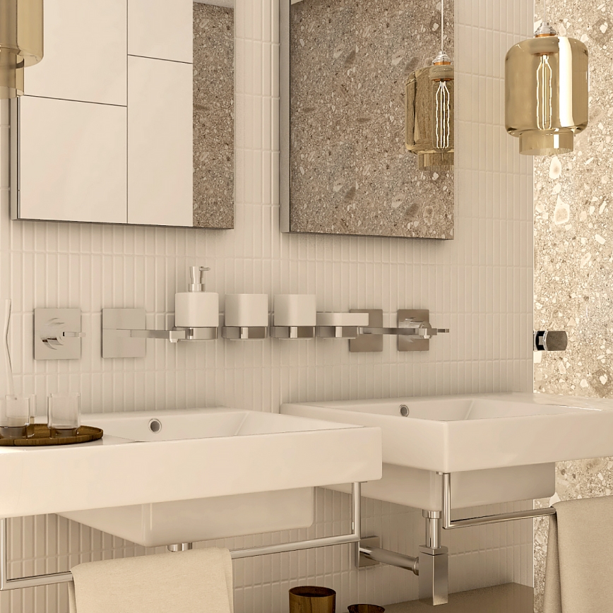 NIMCO NK set-31K-26 - Dispensador de jabón de pared, soporte para cepillos de dientes y gancho de pared NIKAU 320 mm blanco/cromo brillante