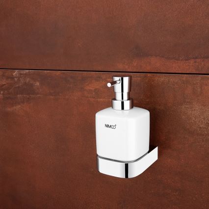 NIMCO NK set-31K-26 - Dispensador de jabón de pared, soporte para cepillos de dientes y gancho de pared NIKAU 320 mm blanco/cromo brillante