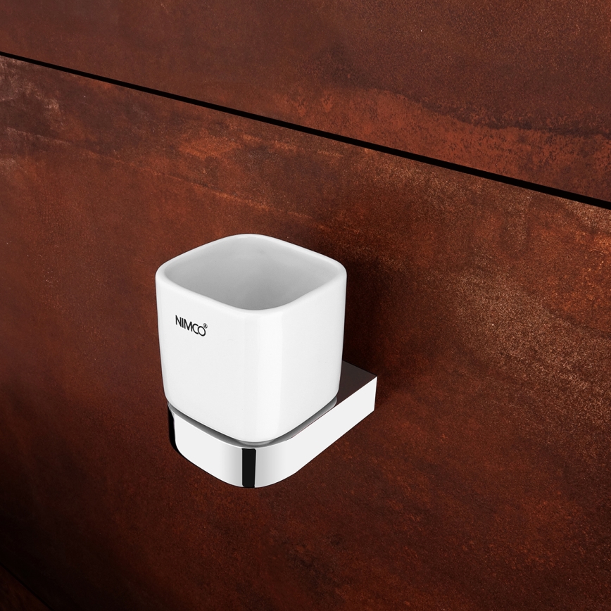 NIMCO NK set-31K-26 - Dispensador de jabón de pared, soporte para cepillos de dientes y gancho de pared NIKAU 320 mm blanco/cromo brillante