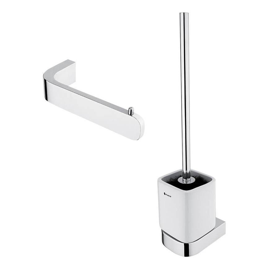 NIMCO NK set-94KN-26 - Cepillo de inodoro montado en la pared y portarrollos de papel higiénico NIKAU blanco/cromo brillante