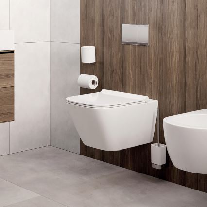 NIMCO NK set-94KN-26 - Cepillo de inodoro montado en la pared y portarrollos de papel higiénico NIKAU blanco/cromo brillante