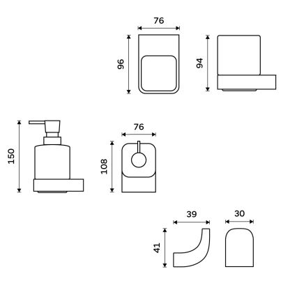 NIMCO NKC set-31K-T-90 - Dispensador de jabón de pared, soporte para cepillos de dientes y gancho de pared NIKAU 320 mm blanco/mate negro