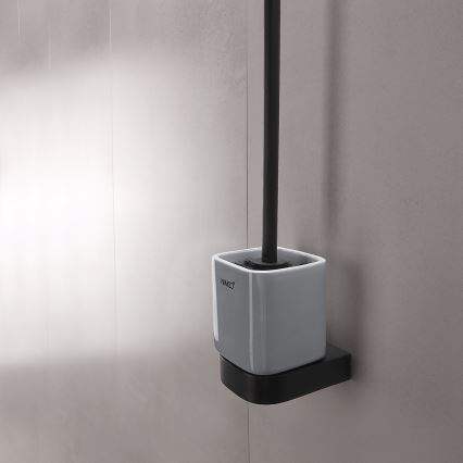 NIMCO NKC set-94KN-90 - Cepillo de inodoro montado en la pared y portarrollos de papel higiénico NIKAU blanco/negro mate