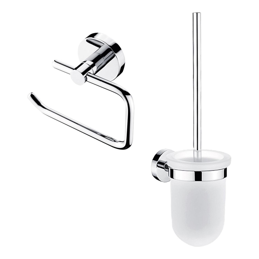 NIMCO UN set-94WN-26 - Cepillo de inodoro montado en la pared y portarrollos de papel higiénico UNIX cromo brillante