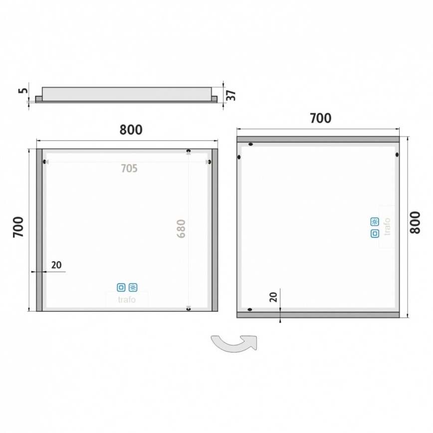 NIMCO ZP 11003VX - Espejo de baño LED regulable con retroiluminación LED/21W/230V 3000-6500K 70x80 cm IP44