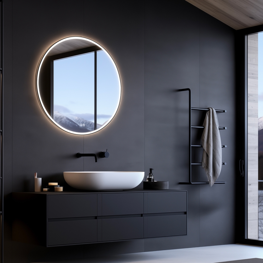 NIMCO ZPC 28001RVX-90 - Espejo retroiluminado LED regulable para baño LED/33W/230V 3000-6500K d. 70 cm negro mate IP44