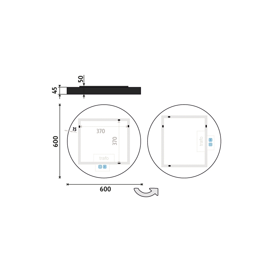 NIMCO ZPC 31000RVX-90 - Espejo de baño LED regulable con retroiluminación LED/20W/230V 3000-6500K diá. 60 cm negro mate IP44