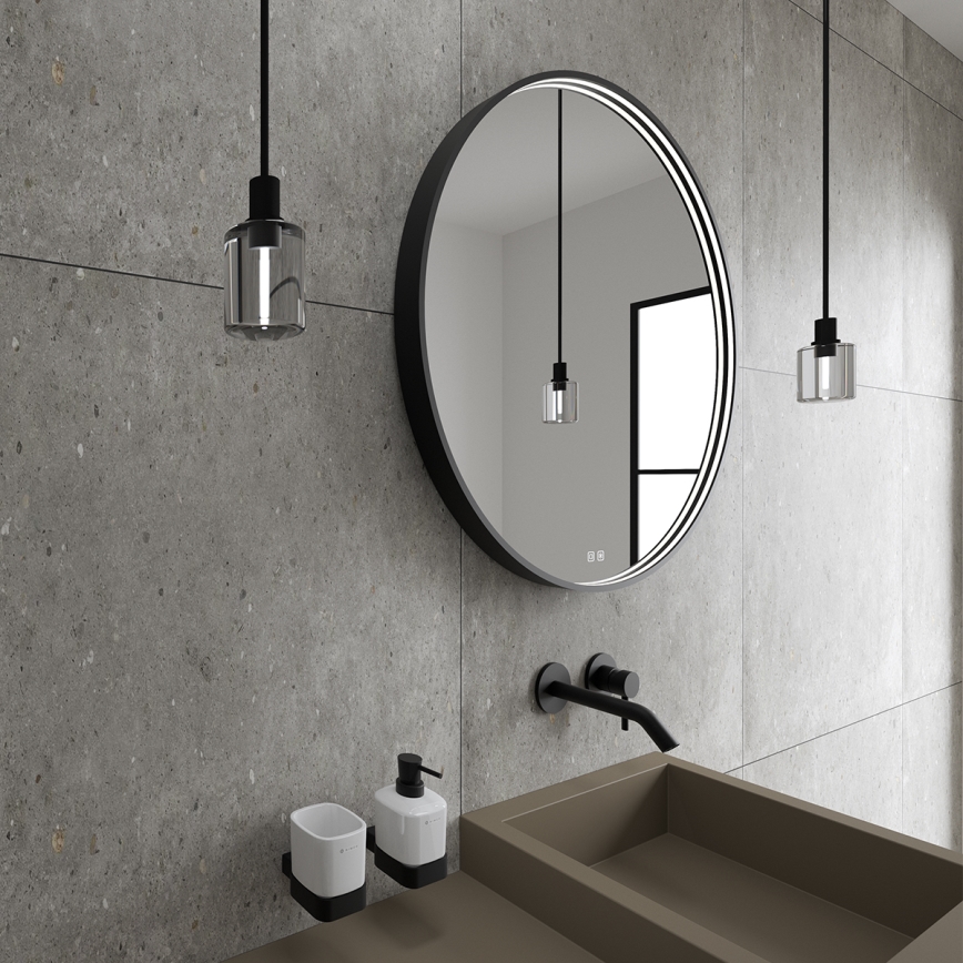 NIMCO ZPC 31001RVX-90 - Espejo de baño LED regulable con retroiluminación LED/22W/230V 3000-6500K diá. 70 cm negro mate IP44