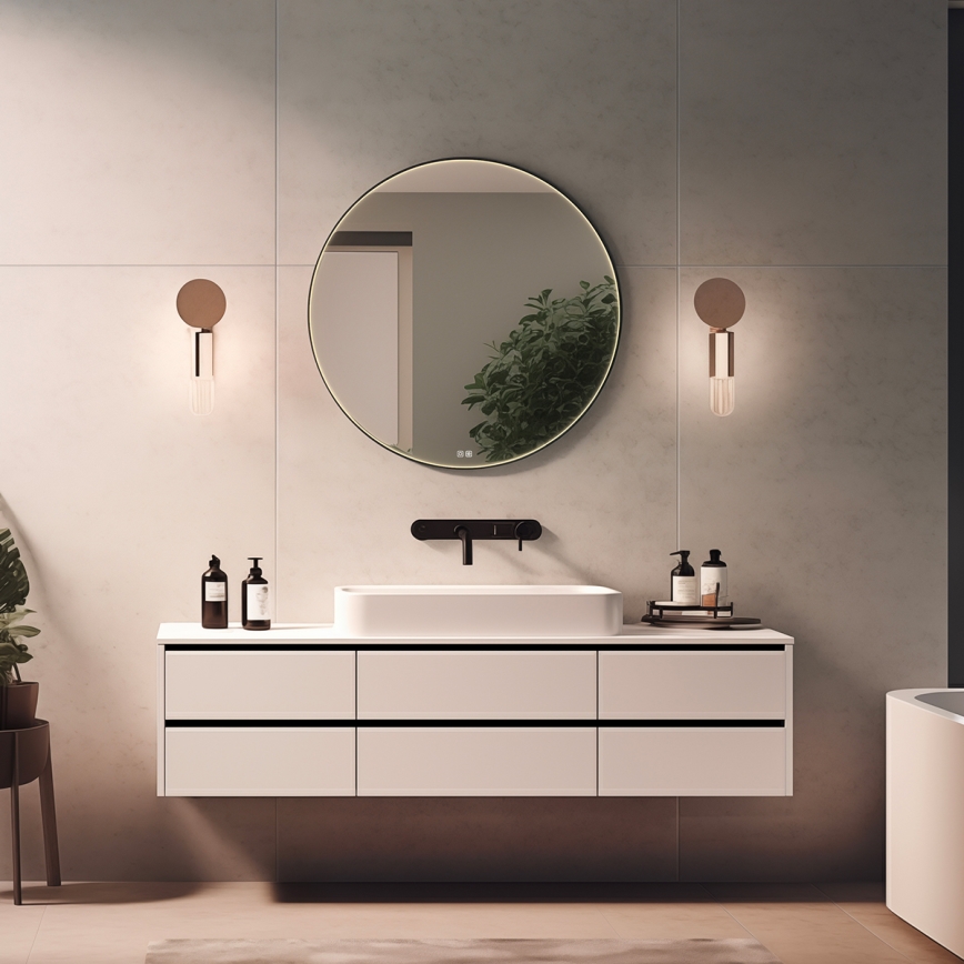 NIMCO ZPC 31001RVX-90 - Espejo de baño LED regulable con retroiluminación LED/22W/230V 3000-6500K diá. 70 cm negro mate IP44