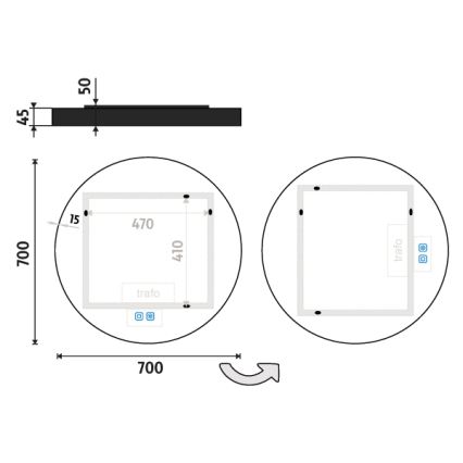 NIMCO ZPC 31001RVX-90 - Espejo de baño LED regulable con retroiluminación LED/22W/230V 3000-6500K diá. 70 cm negro mate IP44
