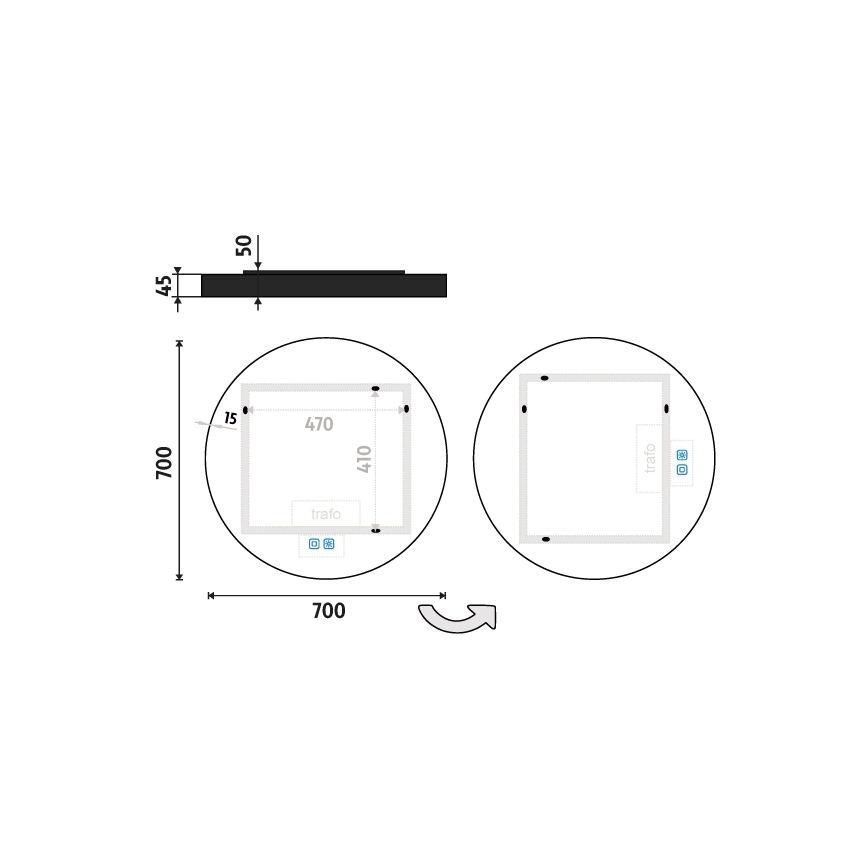 NIMCO ZPC 31001RVX-90 - Espejo de baño LED regulable con retroiluminación LED/22W/230V 3000-6500K diá. 70 cm negro mate IP44