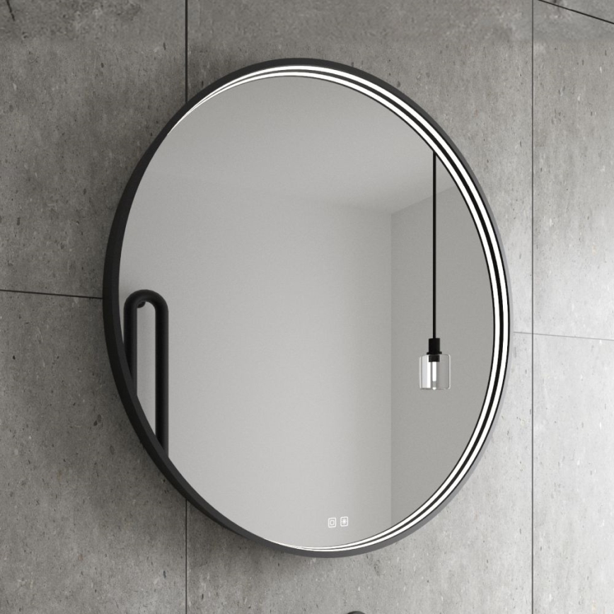 NIMCO ZPC 31001RVX-90 - Espejo de baño LED regulable con retroiluminación LED/22W/230V 3000-6500K diá. 70 cm negro mate IP44