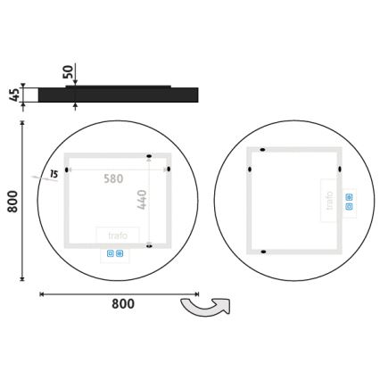 NIMCO ZPC 31002RVX-90 - Espejo de baño LED regulable con retroiluminación LED/26W/230V 3000-6500K diá. 80 cm negro mate IP44
