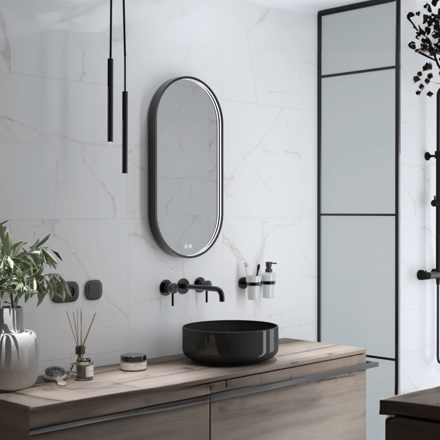NIMCO ZPC 32002LVX-90 - Espejo retroiluminado de baño regulable LED/25W/230V 3000-6500K 80x40 cm negro mate IP44