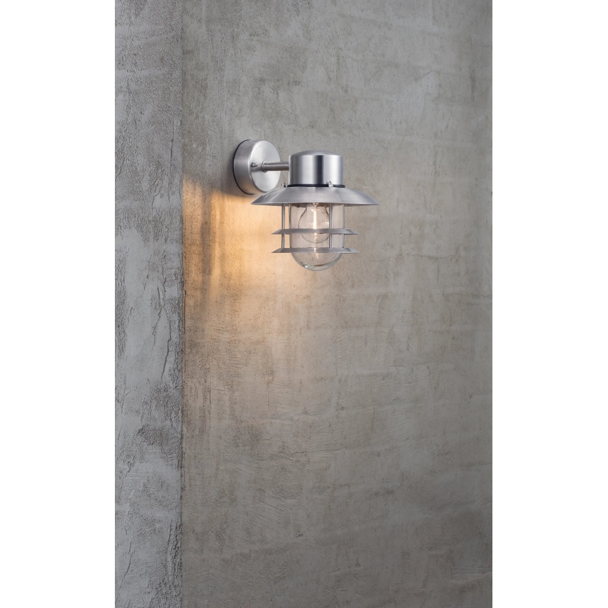 Nordlux - Aplique de exterior BLOKHUS 1xE27/60W/230V IP54 plata