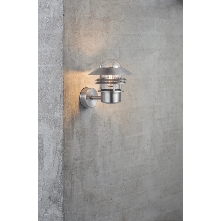 Nordlux - Aplique de exterior BLOKHUS 1xE27/60W/230V IP54 plata