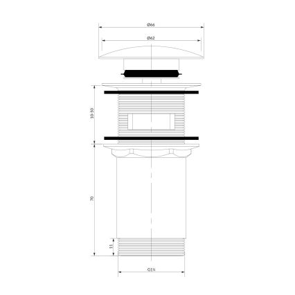 OMNIRES A706GR - Desagüe de lavabo CLICK-CLACK diá. 6,6 cm grafito cepillado
