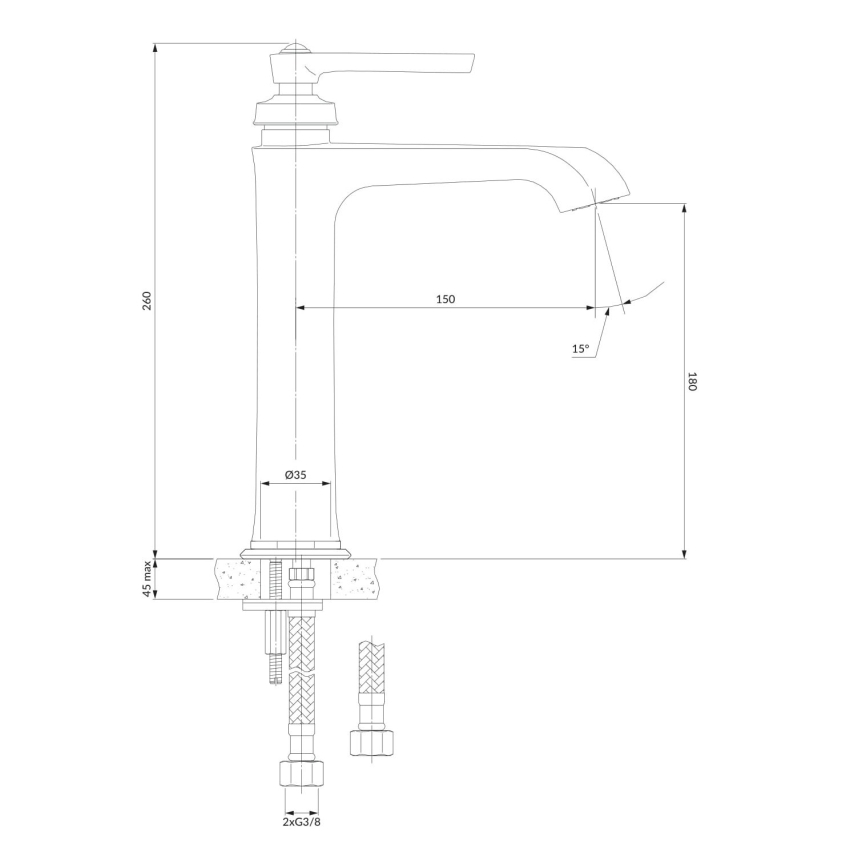 OMNIRES AM5212CR - Grifo de lavabo ARMANCE 26 cm cromo brillante