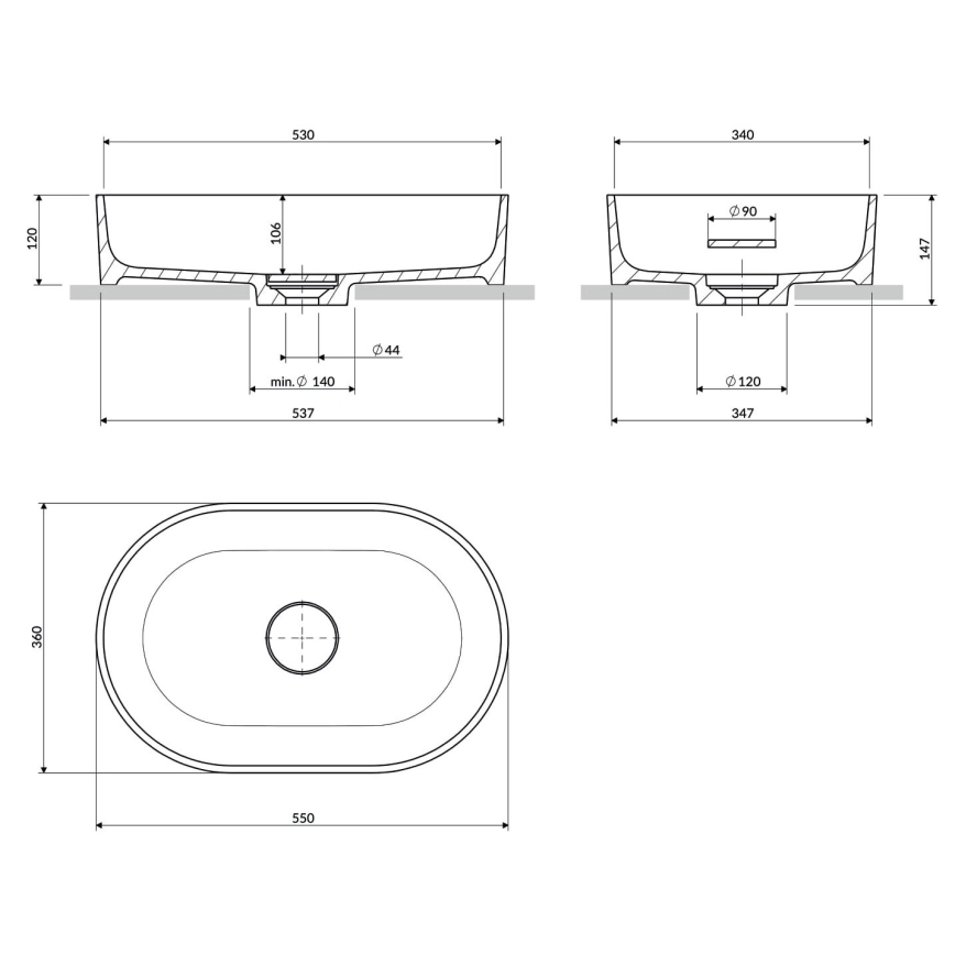OMNIRES OVOUNBM - Lavabo sobre encimera OVO 55x36 cmdolomit/blanco mate