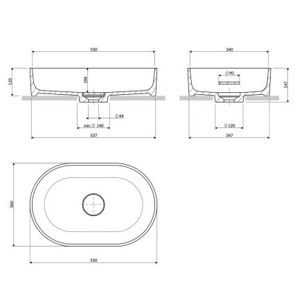 OMNIRES OVOUNBP - Lavabo sobre encimera OVO 55x36 cm dolomita/blanco brillante