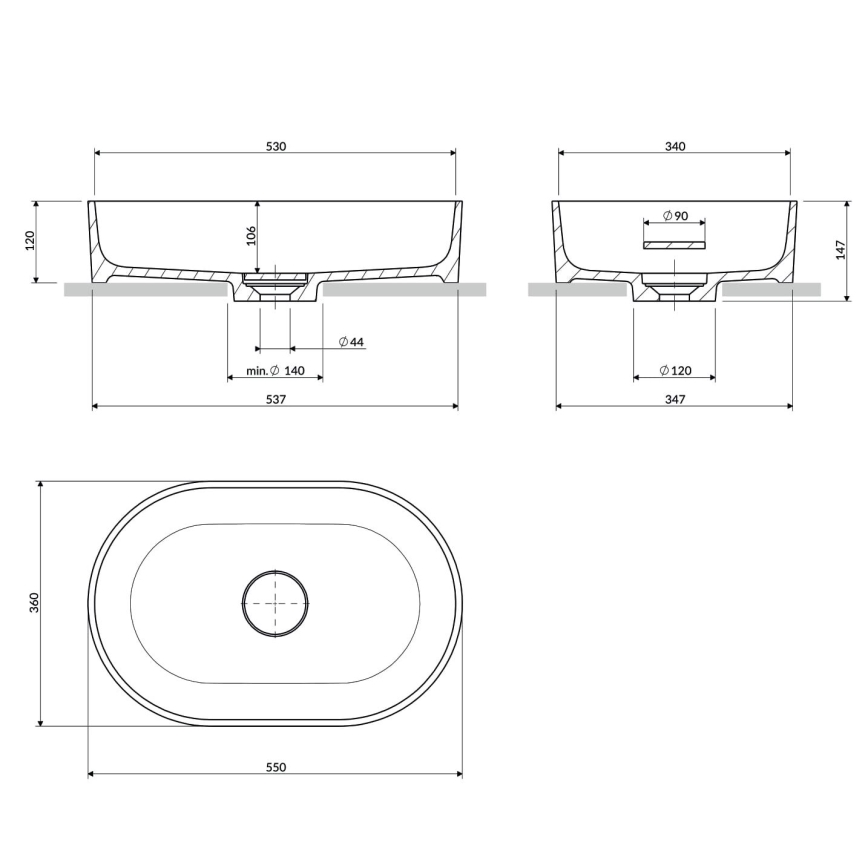 OMNIRES OVOUNBP - Lavabo sobre encimera OVO 55x36 cm dolomita/blanco brillante