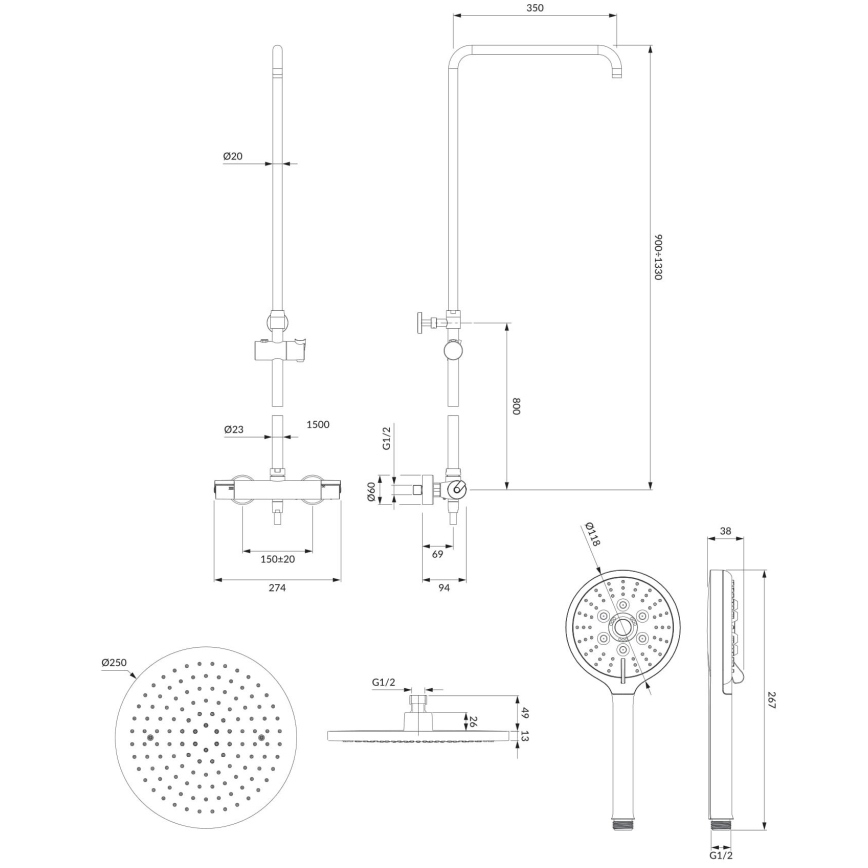 OMNIRES SYSY10/N/6CR - Juego de ducha con grifo termostático Y cromo brillante