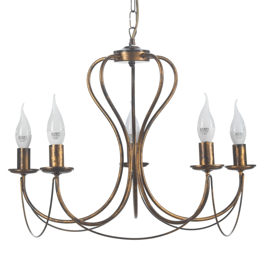 ONLI - Lámpara colgante con cadena CANDELA 5xE14/6W/230V bronce