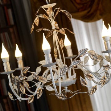 ONLI - Lámpara colgante con cadena COLLANA 6xE14/6W/230V blanco/dorado