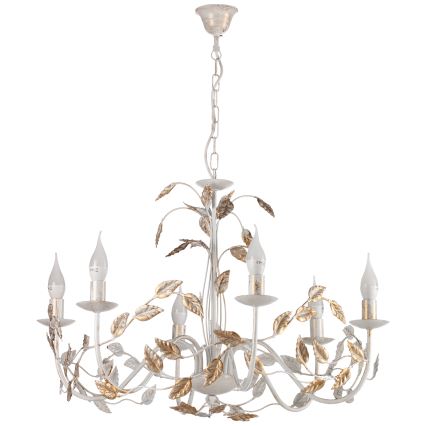 ONLI - Lámpara colgante con cadena COLLANA 6xE14/6W/230V blanco/dorado