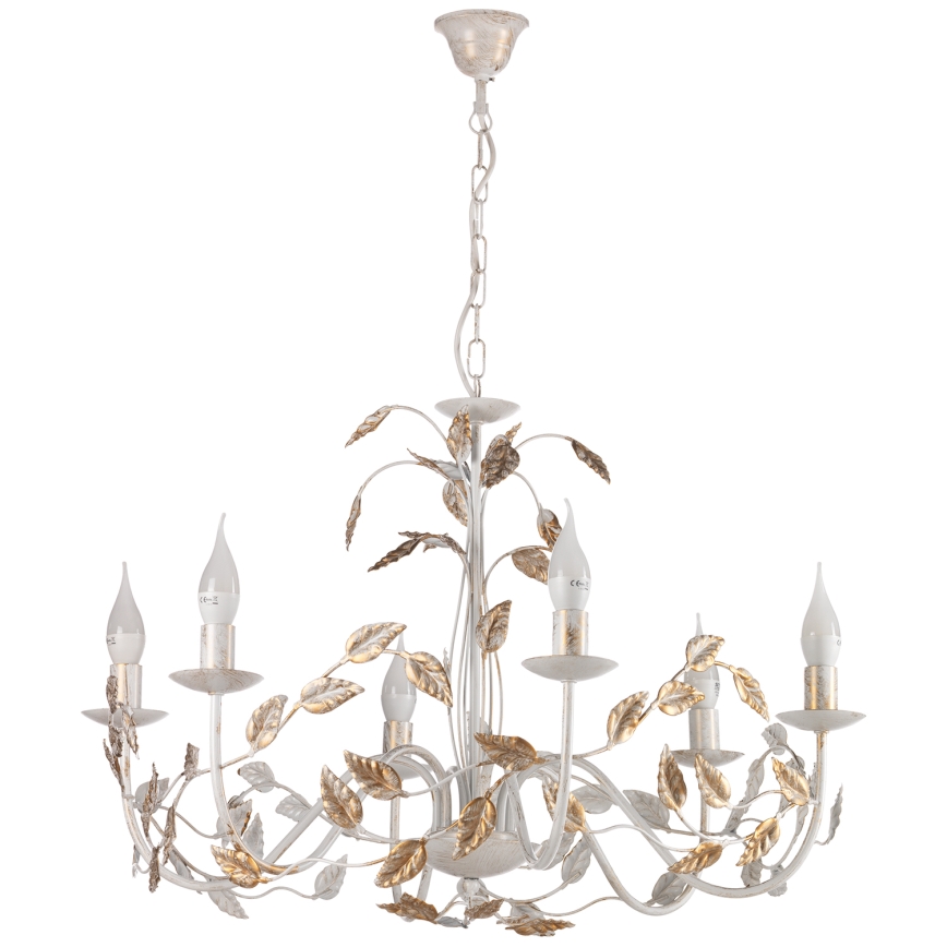 ONLI - Lámpara colgante con cadena COLLANA 6xE14/6W/230V blanco/dorado